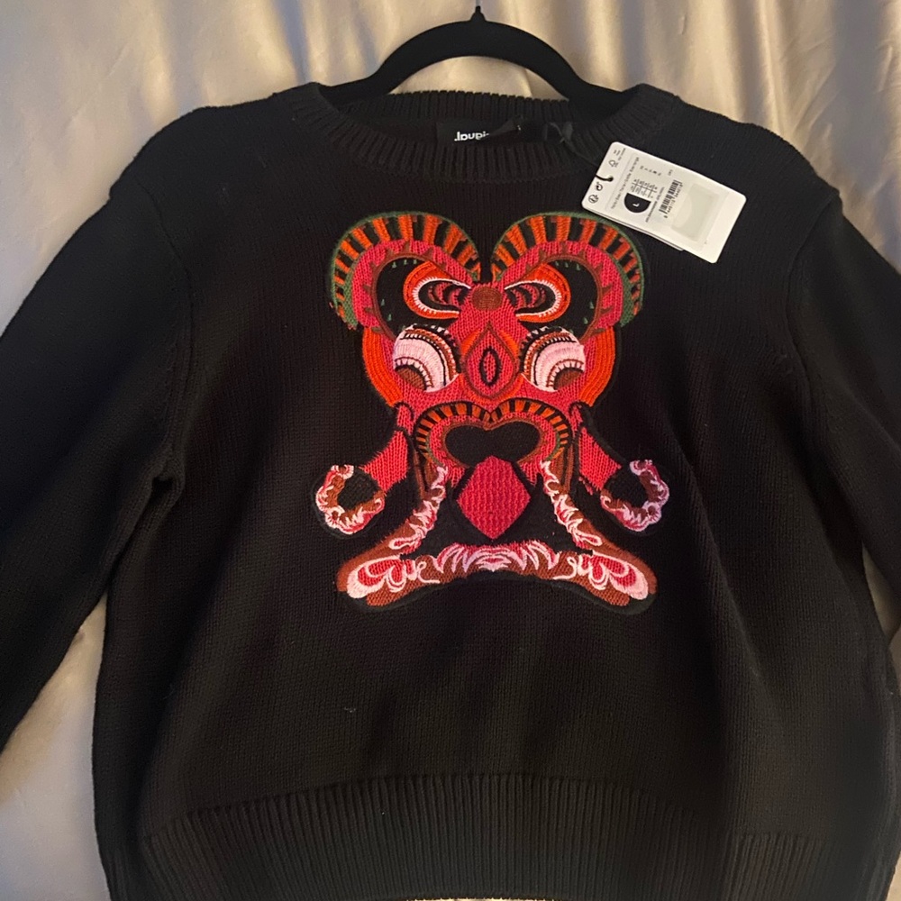 Desigual Black Sweater with Vibrant Pattern